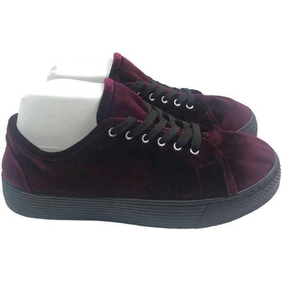 Burgundy and Black Velvet Sneakers - Picture 1 of 9